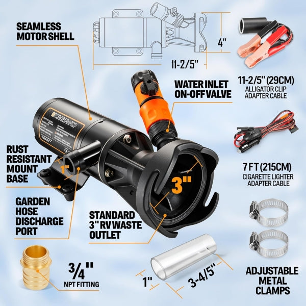 RV Macerator Pump Self-Priming 12V