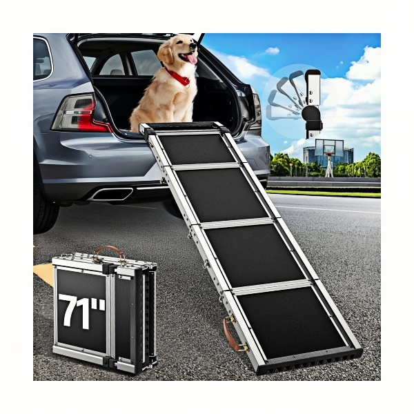 2026 Upgraded 5-Fold Dog Ramp Safe for Dog & Car