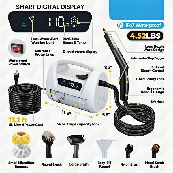 Handheld Steam Cleaner Portable 30s Heat-Up with 13ft Cord