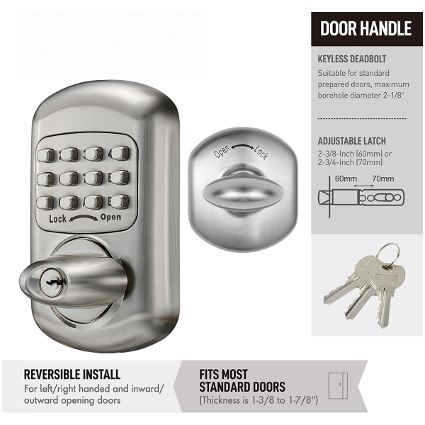 Mechanical Door Lock Keyless Deadbolt Zinc Alloy Silver