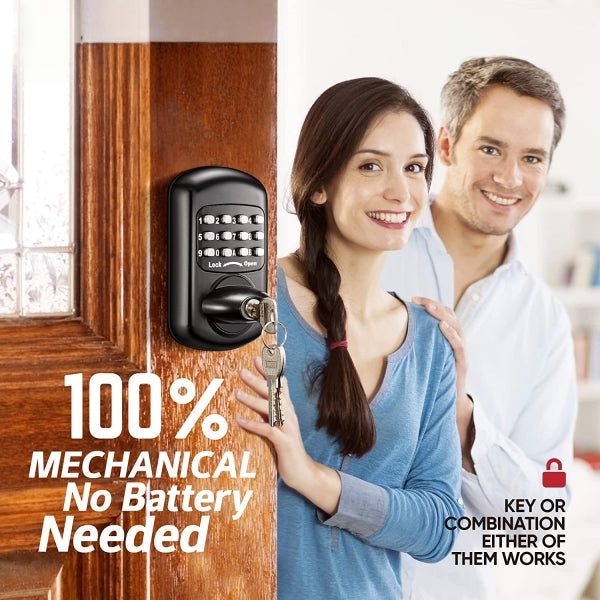 Mechanical Door Lock Keyless Deadbolt Zinc Alloy Black